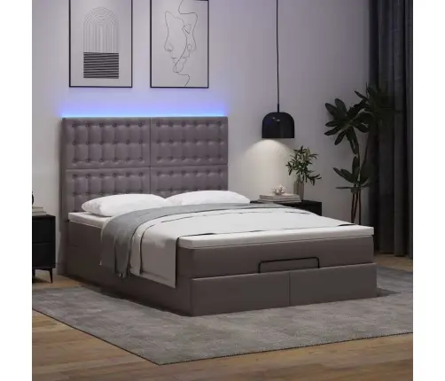 Osmaņu Gulta Ar Matraci Un Leds, Pelēks 140X190Cm Mākslīgā Āda Vidaxl