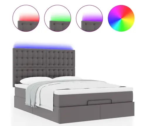 Osmaņu Gulta Ar Matraci Un Leds, Pelēks 140X190Cm Mākslīgā Āda Vidaxl