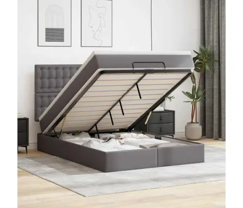 Osmaņu Gulta Ar Matraci Un Leds, Pelēks 140X190Cm Mākslīgā Āda Vidaxl