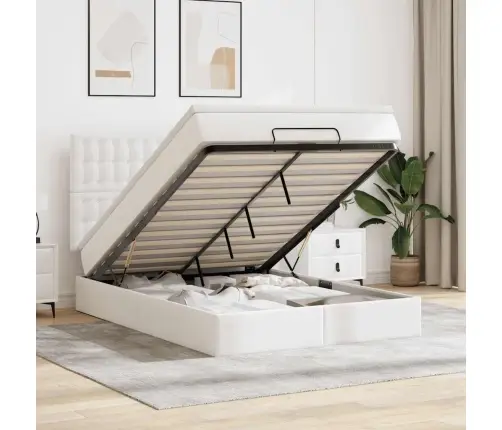 Osmaņu Gultas Rāmis Ar Matrača Balta 140X200Cm Mākslīgā Āda Vidaxl