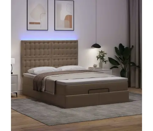 Ottomani Voodiraam Madratsiga, Cappuccino, 140X200cm Kunstnahk