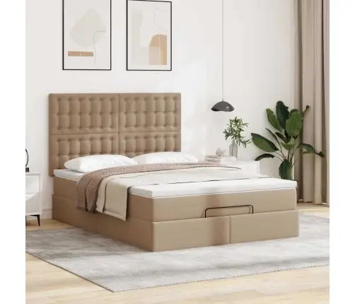 Ottomani Voodiraam Madratsiga, Cappuccino, 140X200cm Kunstnahk