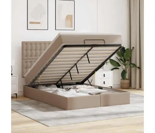 Ottomani Voodiraam Madratsiga, Cappuccino, 140X200cm Kunstnahk