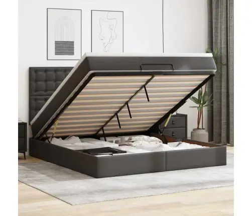 Osmanų Lovos Rėmas Su Čiužiniu, Juoda, 160X200cm Dirbtinė Oda