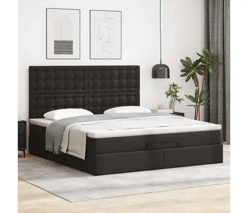 Osmaņu Gultas Rāmis Ar Matrača Melns 180X200Cm Mākslīgā Āda Vidaxl