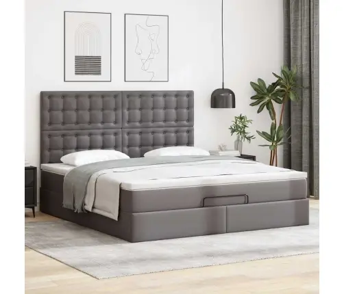 Osmaņu Gultas Rāmis Ar Matrača Pelēks 180X200Cm Mākslīgā Āda Vidaxl