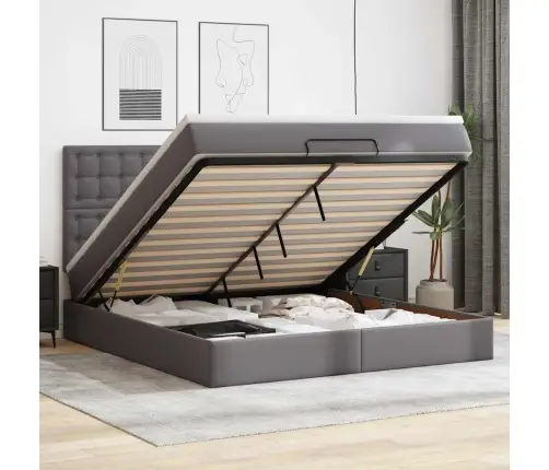 Osmaņu Gultas Rāmis Ar Matrača Pelēks 180X200Cm Mākslīgā Āda Vidaxl