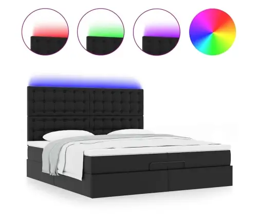 Osmaņu Gultas Rāmis Ar Matračiem Melns 200X200 Cm Mākslīgā Āda Vidaxl