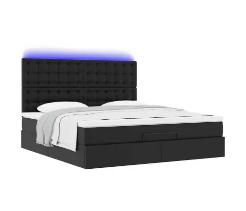 Osmaņu Gultas Rāmis Ar Matračiem Melns 200X200 Cm Mākslīgā Āda Vidaxl