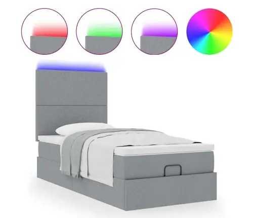 Osmaņu Gulta Ar Matraci & Leds, Gaiši Pelēks, 80X200 Cm, Audums Vidaxl