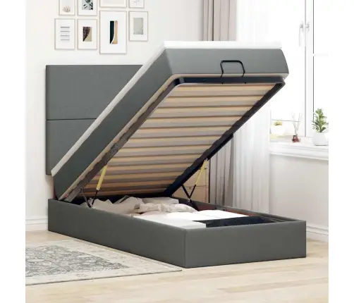 Osmanų Lovos Rėmas Su Čiužiniu, Pilkas, 90X190cm Audinys