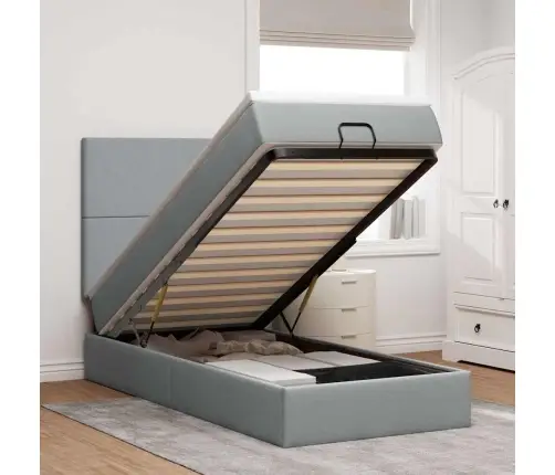 Osmaņu Gulta Ar Matraci&Leds, Gaiši Pelēks, 90X200 Cm, Audums Vidaxl