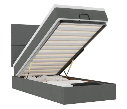 Osmanų Lova Su Čiužiniu Ir Led, Tamsiai Pilkas 90X200Cm Audinys