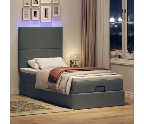 Osmanų Lova Su Čiužiniu Ir Led, Tamsiai Pilkas 90X200Cm Audinys