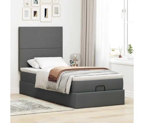 Osmanų Lova Su Čiužiniu Ir Led, Tamsiai Pilkas 90X200Cm Audinys