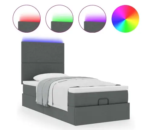 Osmanų Lova Su Čiužiniu Ir Led, Tamsiai Pilkas 90X200Cm Audinys