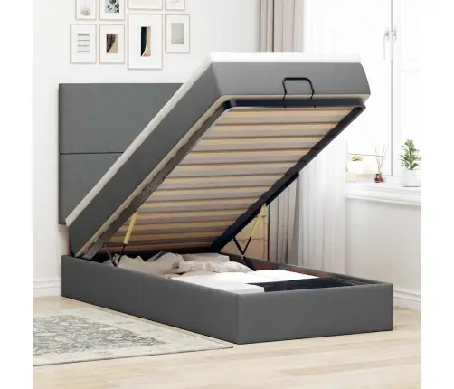 Osmanų Lova Su Čiužiniu Ir Led, Tamsiai Pilkas 90X200Cm Audinys