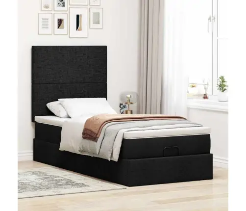 Osmaņu Gultas Rāmis Ar Matrača Melns 90X200 Cm Audums Vidaxl