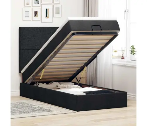 Osmaņu Gultas Rāmis Ar Matrača Melns 90X200 Cm Audums Vidaxl