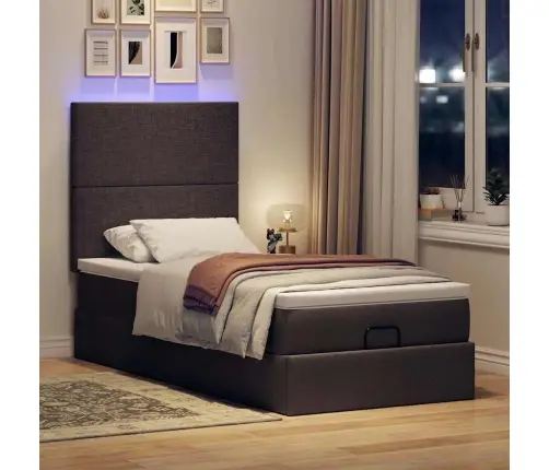 Ottomani Voodi Madratsita Ja Led, Tumepruun, 90X200 cm Kangas