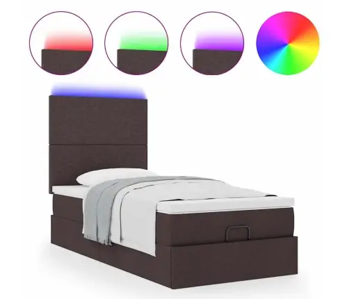 Ottomani Voodi Madratsita Ja Led, Tumepruun, 90X200 cm Kangas