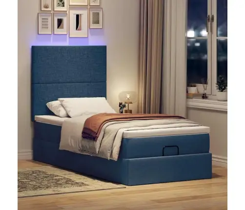 Osmaņu Gulta Ar Matraci & Leds, Zils, 90X200 Cm, Audums Vidaxl