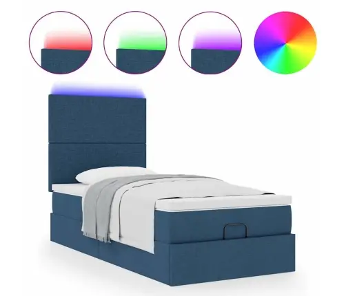 Osmaņu Gulta Ar Matraci & Leds, Zils, 90X200 Cm, Audums Vidaxl