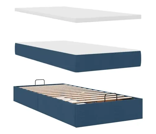 Osmaņu Gulta Ar Matraci & Leds, Zils, 90X200 Cm, Audums Vidaxl