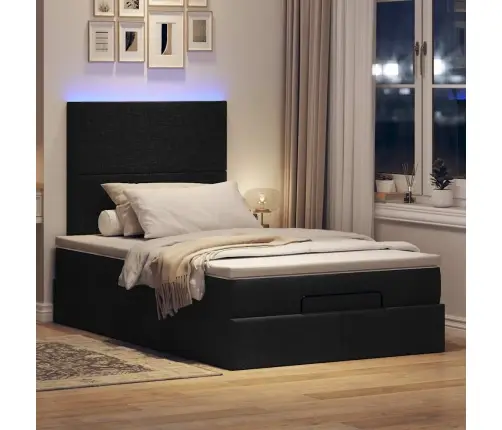 Osmaņu Gulta Ar Matraci&Leds, Melns, 120X190 Cm, Audums Vidaxl