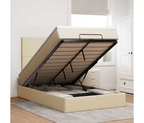 Osmaņu Gulta Ar Matraci&Leds, Krēmkrāsas, 120X190 Cm, Audums Vidaxl