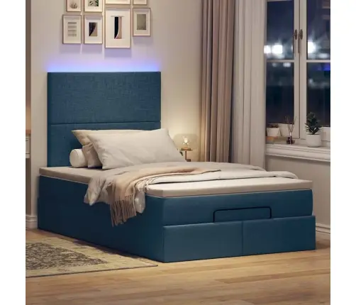 Osmanų Lova Su Čiužiniu Ir Led, Mėlynas, 120X190cm Audinys