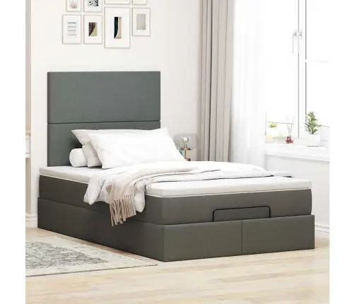 Osmaņu Gulta Ar Matraci&Leds, Tumši Pelēks, 120X200 Cm, Audums Vidaxl