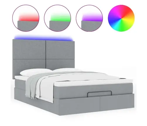 Osmaņu Gulta Ar Matraci&Leds, Gaiši Pelēks, 140X190 Cm, Audums Vidaxl