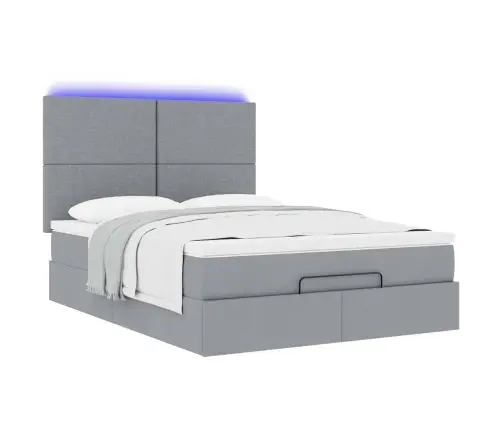 Osmaņu Gulta Ar Matraci&Leds, Gaiši Pelēks, 140X190 Cm, Audums Vidaxl