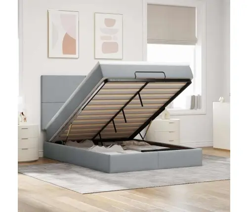 Osmaņu Gulta Ar Matraci&Leds, Gaiši Pelēks, 140X190 Cm, Audums Vidaxl