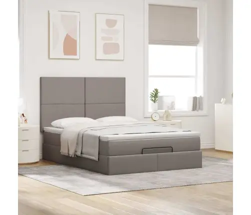 Osmaņu Gulta Ar Matraci & Leds, Taupē, 140X190 Cm, Audums Vidaxl