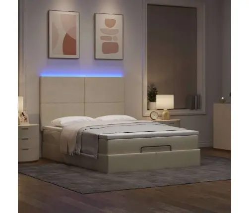 Ottomani Voodi Madratsita Ja Led, Kreemjas, 140X190 cm Kangas