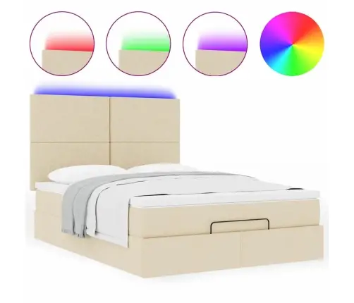 Ottomani Voodi Madratsita Ja Led, Kreemjas, 140X190 cm Kangas