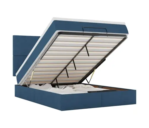 Osmaņu Gulta Ar Matraci & Leds, Zils, 140X190 Cm, Audums Vidaxl