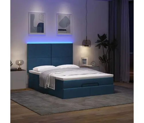 Osmaņu Gulta Ar Matraci & Leds, Zils, 140X190 Cm, Audums Vidaxl