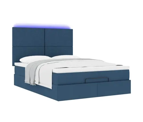 Osmaņu Gulta Ar Matraci & Leds, Zils, 140X190 Cm, Audums Vidaxl