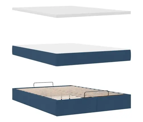 Osmaņu Gulta Ar Matraci & Leds, Zils, 140X190 Cm, Audums Vidaxl