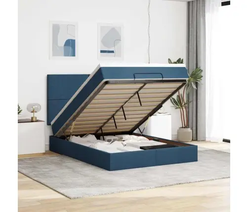 Osmaņu Gulta Ar Matraci & Leds, Zils, 140X190 Cm, Audums Vidaxl