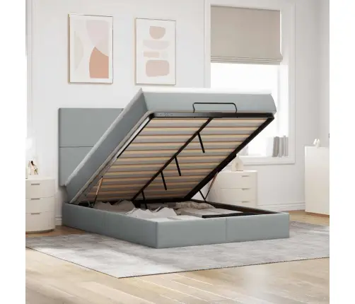 Osmaņu Gultas Rāmis Ar Matrača Gaiši Pelēks 140X200 Cm Audums Vidaxl