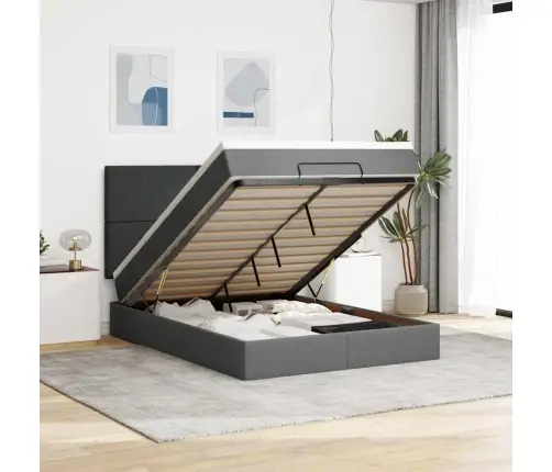 Osmaņu Gulta Ar Matraci&Leds, Tumši Pelēks, 140X200 Cm, Audums Vidaxl