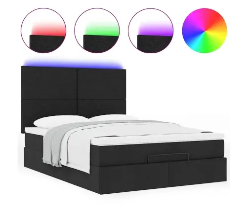 Osmaņu Gulta Ar Matraci & Leds, Melns, 140X200 Cm, Audums Vidaxl