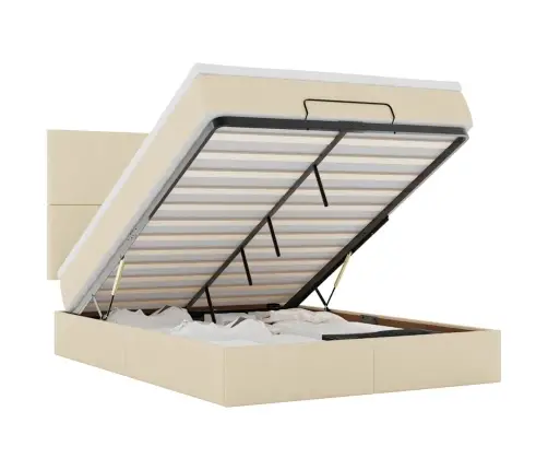 Osmaņu Gulta Ar Matraci & Leds, Krēmkrāsas, 140X200 Cm, Audums Vidaxl