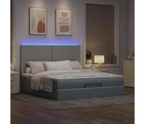 Osmaņu Gulta Ar Matraci & Leds, Gaiši Pelēks, 180X200Cm, Audums Vidaxl