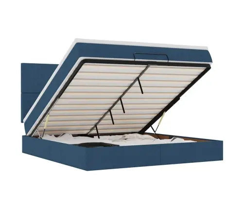 Ottomani Voodi Madratsi Ja Led, Sinine, 180X200cm Kangas