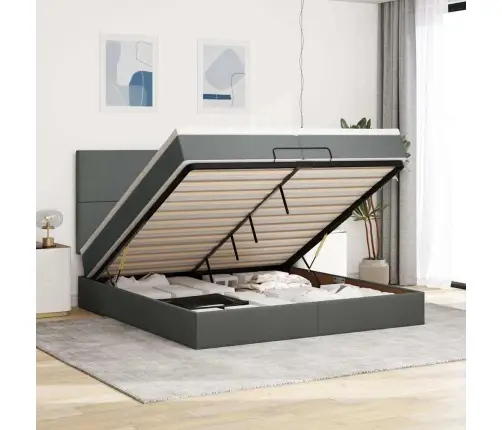 Osmaņu Gultas Rāmis Ar Matračiem Tumši Pelēks 200X200Cm Audums Vidaxl